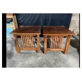 Pair Dark Brown Mission Style Wood End Tables