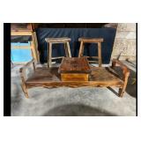 Dark Brown Rustic Wood Bar Stool  Bench Set