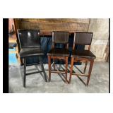 Set of 3 faux leather bar stools swivel black...