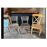 Set of 3 wooden dining chairs rustic natural wood
