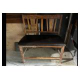 Rustic Wooden Bench Cushioned Slatted Back