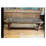 Rattan Wicker Coffee Table Glass Top Storage