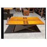 Brown Wooden Coffee Table Geometric Inlay Top