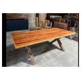 Brown Solid Wood Dining Table X-Leg Plank Top