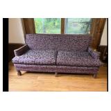 Burgundy Gray Upholstered Sofa Foliage Pattern