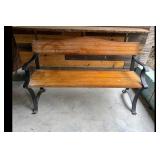 Outdoor Garden Bench Wood Slats Cast Iron Frame