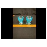 Longaberger 2 Blue Glass Basket Weave Egg Cups