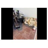 Mixed lot of fireplace tools and home goods