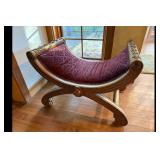 Antique Style Bench Ornate Carved Red Upholstery