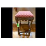 Upholstered Wood Stool Geometric Pattern Turned...