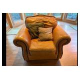 Leather Club Chair Rolled Arms Nailhead Trim