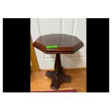 Octagon Wood Side Table Dark Brown Pedestal Base