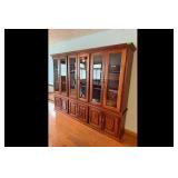 Brown Wood Hutch Display Cabinet Glass Doors