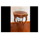 Brown Inlaid Wood Carved Leg Accent Table