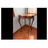 Antique Inlaid Brown Wood Table Floral Marquetry