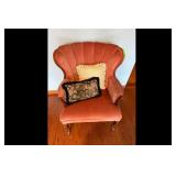 Vintage Salmon Upholstered Armchair Wood Frame