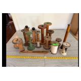 Vintage Wooden Textile Mill Bobbins & Shuttle