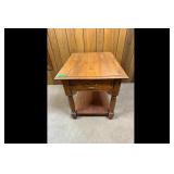 Wood Side Table with Drawer and Shelf
