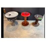 Mixed lot of 3 Industrial Metal Wood Stools