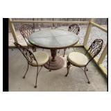 Metal Patio Set Table 4 Chairs Floral Brown