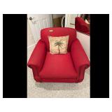 Red Armchair with Throw Pillow
