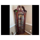 Corner Curio Cabinet - Glass Shelves, Wood Frame