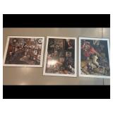 Lot of Three Baseball Memorabilia Art Prints