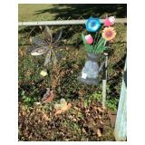 Birds, Flower, Metal Pitcher with flowers