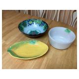 Plastic Bowl, Corn platter& white glass dish