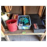Bucket of misc, Rope, Strap, tool Case Empty