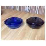 Blue & Amethyst Pyrex Covered Casserole Dishes