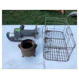 Cast iron Water Pump, Cast Iron Pot & Wire Basket