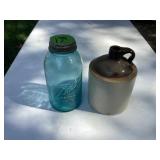 Ball Jar w/lid 9.5?& Stoneware Jug
