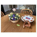 Artificial flowers w/basket & Plate & Stand