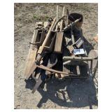 Saws, hay scythe, cheese Boxes, wood Wagon,  corn