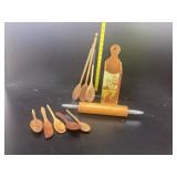 Rolling pin, misc. wooden spoons & wooden