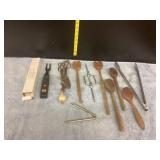 Fork Thermometer, wooden Spoons, nut cracker &