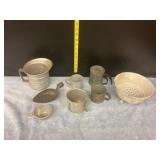 Tin measuring cups (big 1 has holes), sifter &
