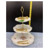 3 Tiered Ceramic Cake Stand & 3 serving tongs