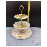 3 Tiered Ceramic Cake Stand & 3 Serving Tongs