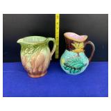 Majolica Pitcher (2) pitcher on left has crack,