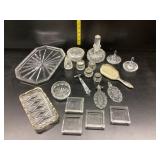 Towle Hair Brush, Waterford Crystal glass jar,