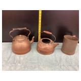 Tea Pots (middle pot is solid Copper) &