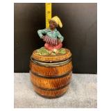 Majolica Blackamoor Musician on Barrel