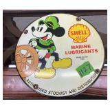 Porcelain enamel shell gas sign w/mickey mouse