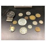 Assortment of Coins, Tokens & partial Books