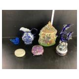 Dolphins, Small pitcher, blue Bird, etc