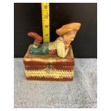 Mid Century French Hand Painted Ceramic Box w/Boy