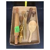 Rolling pin, wood Spoons, wood Spout