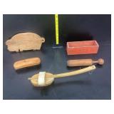 Cheese box, vintage masher, shoe polisher,